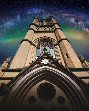 Low-angle Shot Of Metropolitan United Church In The Starry Sky In Toronto, Ontario, Canada