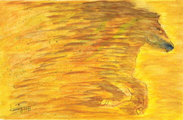 Yellow horse running and disappearing.