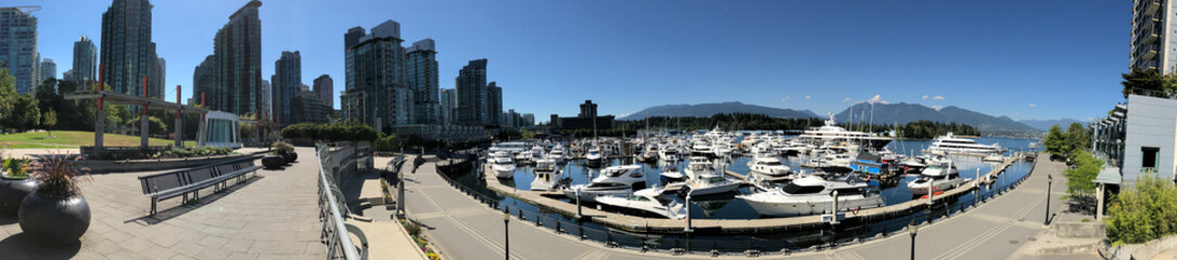 Fototapeta premium Panorama of Beautiful Coal Harbor on a Sunny Summer Day