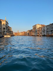 Gondola ride in Venice in a golden hour light