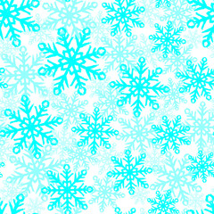 Blue ink snowflakes isolated on white background. Cute Christmas seamless pattern. Vector simple flat graphic hand drawn illustration. Texture.