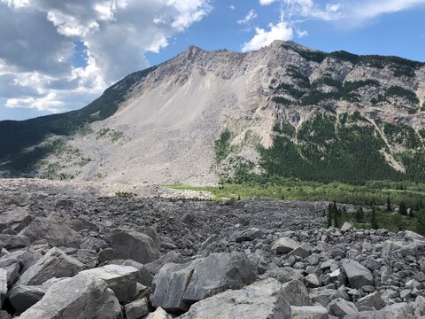 Frank Slide Trail in Crowsnest Area of Southern Alberta. Site of Canada's Deadliest Rockslide