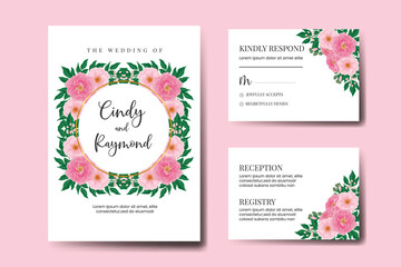 Wedding invitation frame set, floral Digital watercolor Pink Peony Flower design Invitation Card Template