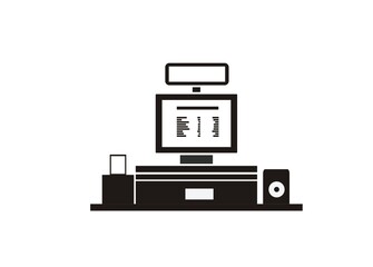 Cashier machine simple illustration in black and white.