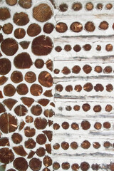 Antique Rustic Cordwood Log Cabin House Wall Background