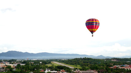 hot air balloon over the city 