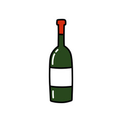 bottle of wine doodle icon, vector color line illustration