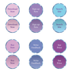 Set of vector modern round web buttons for beauty and fashion websites. Blue and violet pastel colors, vector illustration with editable graphic styles.