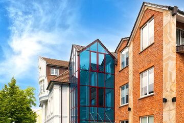 Building in three different styles. One building 3 different styles