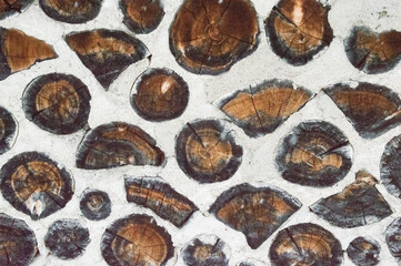 Antique Rustic Cordwood Log Cabin House Wall Background