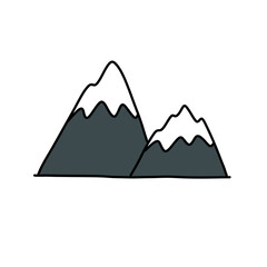 mountains doodle icon, vector color line illustration