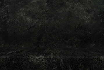 Dark concrete texture table product display background 3D perspective studio photography stand. Banner mockup space for display product.