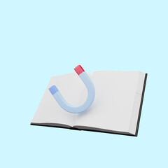 3d illustration of book with magnet