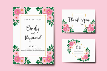 Wedding invitation frame set, floral Digital watercolor Pink Peony Flower design Invitation Card Template