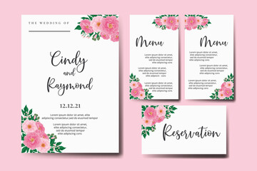 Wedding invitation frame set, floral Digital watercolor Pink Peony Flower design Invitation Card Template