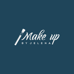 Vector template with make up items - makeup brush and mascara brush. Fashion and beauty logo concept business cards.