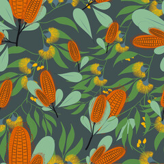 Australian Native Floral vector seamless repeat pattern - 445062887