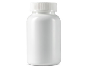 White plastic bottle, container or packer for Pills, tablets, drugs, vitamins. Medicine Concept for...