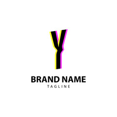 letter Y bright glitch for creative brand, fun, playful and innovative vector logo design