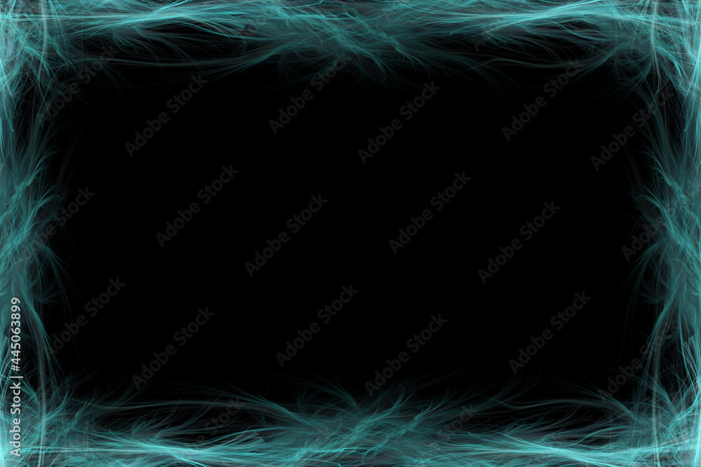 Poster a glowing abstract fractal border frame. set against a black background