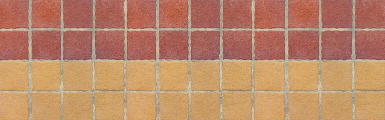 Fototapeta premium Panorama of Brown terra cotta floor tiles outside the building pattern and background seamless