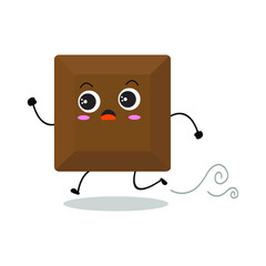 Vector illustration of chocolate character with various cute expression, run, sweet choco isolated on white background, simple minimal style, adorable for mascot collection, valentine, dessert
