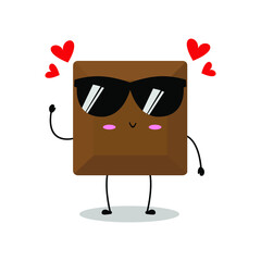 Vector illustration of chocolate character with various cute expression, lovely, sunglasses,choco isolated on white background, simple minimal style, adorable for mascot collection, valentine, dessert