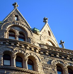 Fototapeta na wymiar The facade of the sandstone church building in Boston