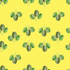 green realistic leaves watercolor pattern from one element