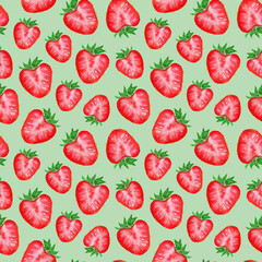 Watercolor hand drawn sketch red strawberry berry slice seamless pattern texture background