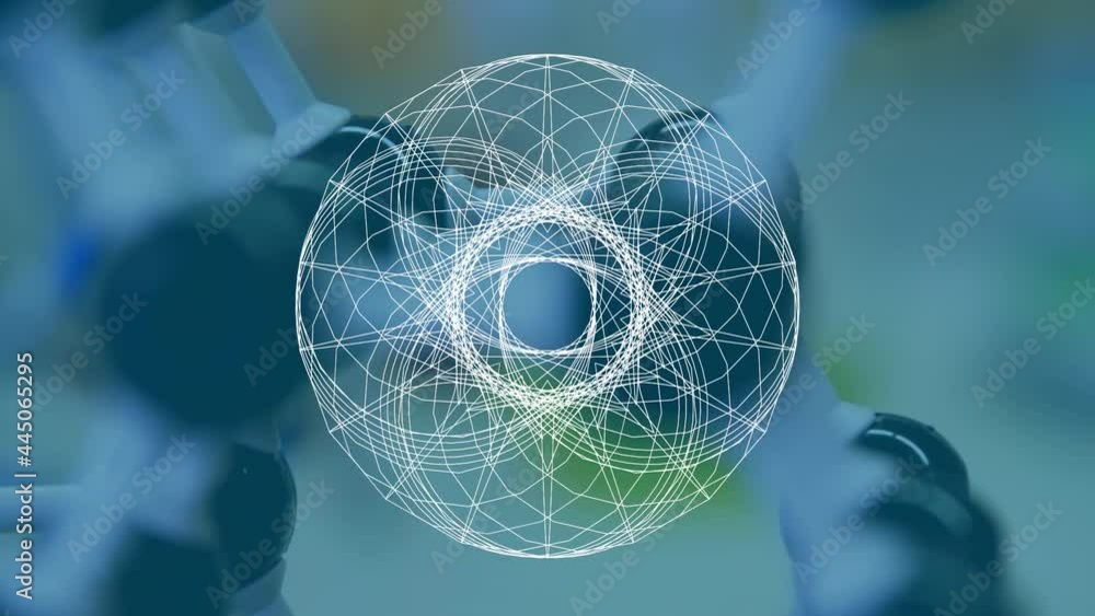 Poster abstract geometric circular shape against close up of multiple equipment at laboratory