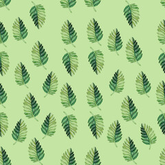 Seamless Pattern Digital Paper Scrapbooking Fabric Green Leaves Watercolor by Hand