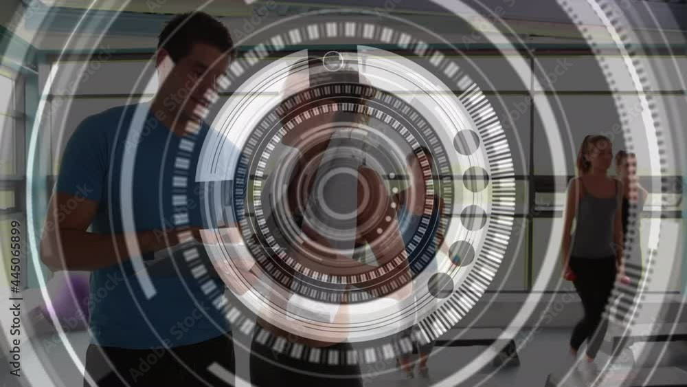 Poster animation of scope scanning over people exercising