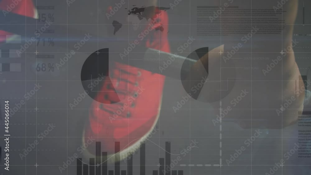 Poster animation of data processing and statistics over strong man exercising