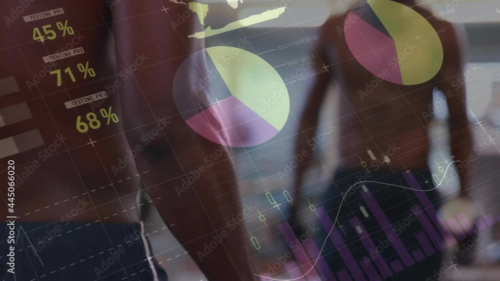 Poster Animation of data processing and statistics over strong man exercising