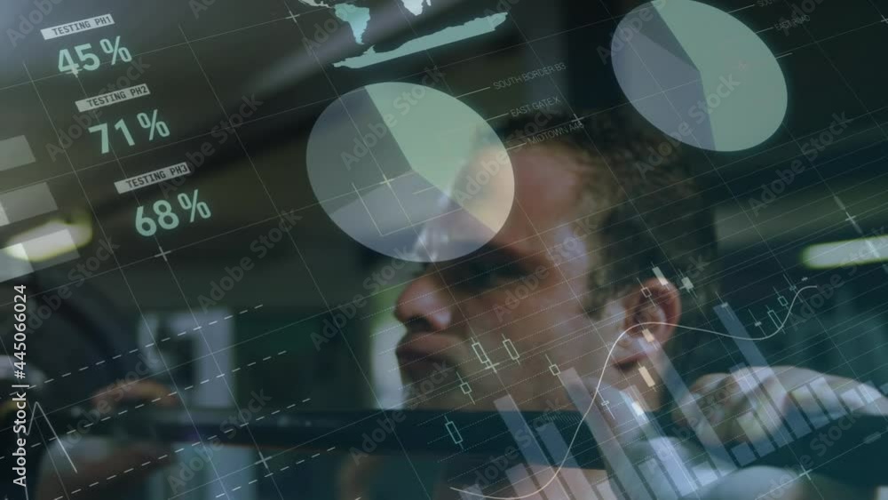 Poster animation of data processing and statistics over strong man exercising