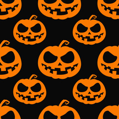 Pumpkin halloween wallpaper. Vector repeated sample with Jack-o-lantern.