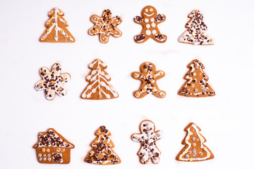 Gingerbread cookies lying on a white background 