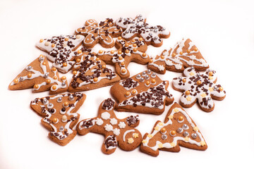 Gingerbread cookies lying on a white background 