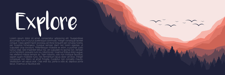 mountain forest landscape vector illustration for web banner, backdrop design, template design, and adventure design template