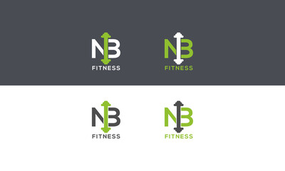 Letter N B body fitness logo design vector, Dumbbell Illustration