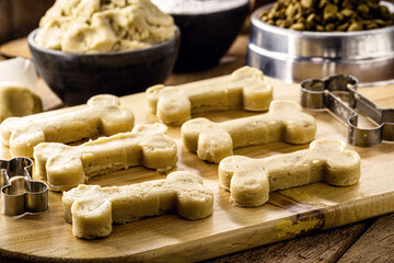 homemade cookie dough for dog snacks, pet biscuits made with organic products