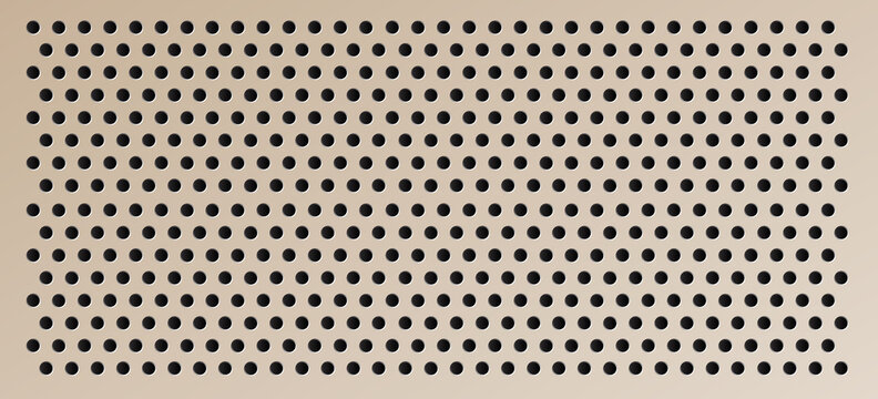Peg board with round holes. Brown rectangle peg board perforated texture background for working bench tools. Vector illustration.