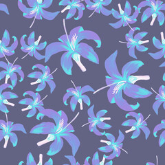 Cobalt Seamless Nature. Navy Pattern Leaves. Azure Tropical Vintage. Blue Flower Design. Indigo Floral Texture. Flora Illustration. Spring Exotic. Garden Vintage