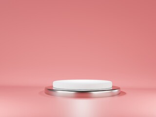 Product display podium with pink abstract background. 3D rendering