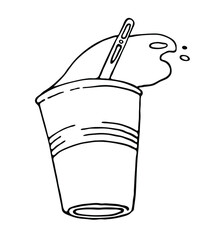 A plastic coffee cup. Coffee to take away. Coffee from the vending machine. Vector logo illustration on a white background. 