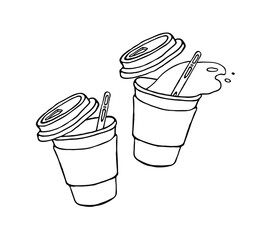 A paper coffee cup with a plastic lid. Coffee to take away. Coffee from the vending machine. Vector logo illustration on a white background. 