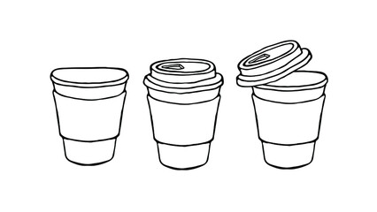 A paper coffee cup with a plastic lid. Coffee to go. Vector logo illustration on a white background. 