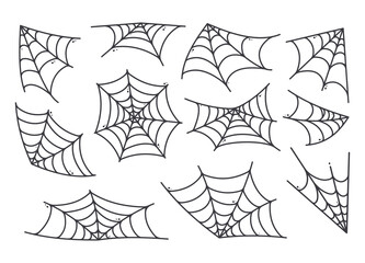 Spider web silhouette hanging for Halloween banner decorations. isolated on the background