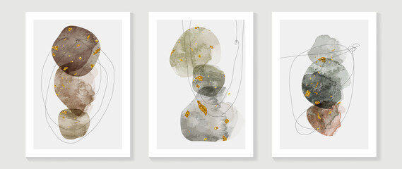 Abstract art background vector. Minimal hand painted watercolor and line art illustration.  Design for wall decoration, wall arts, cover, postcards, brochure.  © TWINS DESIGN STUDIO